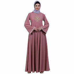 Emirates Umbrella abaya with embroidery work-Baby Pink